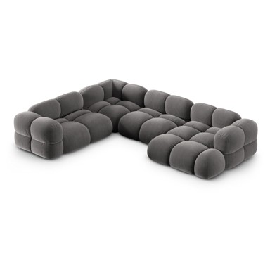 COSMOPOLITAN DESIGN Siva baršunasti kutna garnitura (s lijevim kutom/u obliku slova "U") Loretto, 345x250x68 cm